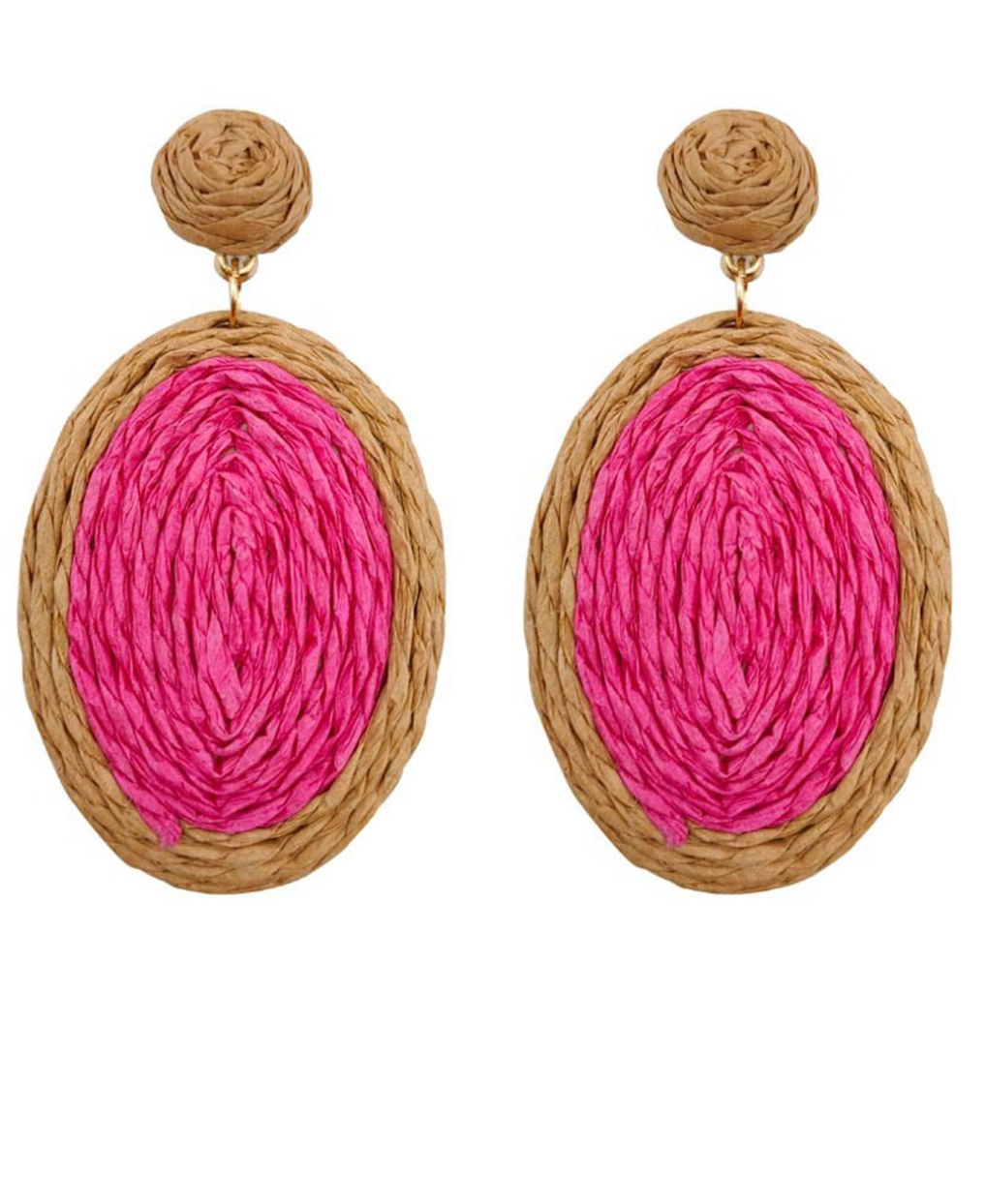 Hot Pink Raffia Oval Earring