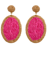 Hot Pink Raffia Oval Earring
