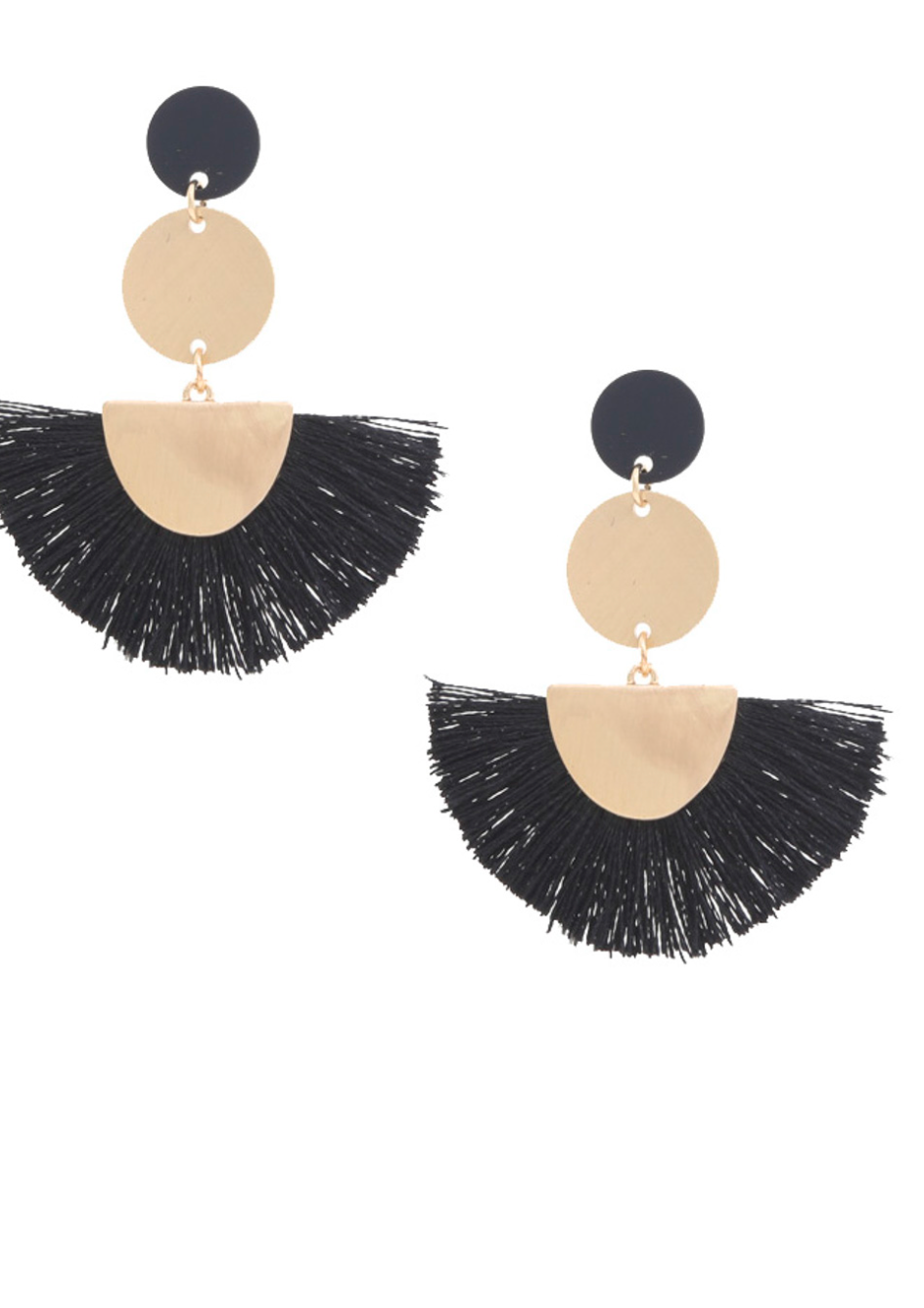 Black Double Circle Tassle Earring