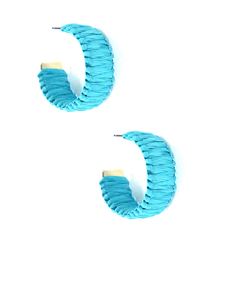 Turquoise Raffia Hoop Earrings