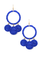 Royal Blue Raffia Wrap Round Dangle Earrings