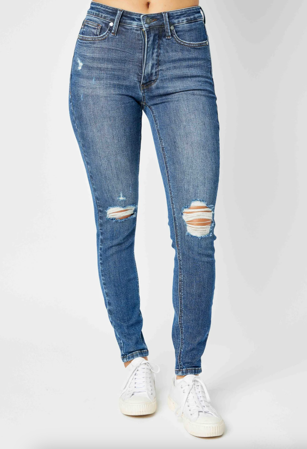 JUDY BLUE Mid-Rise Tummy Control Destroy Skinny Denim Jeans - Final Sale