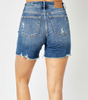 Mid-Rise Hi-Lo Cut Hem & Destroy Denim Shorts (REG/CURVY) | Judy Blue - Final Sale