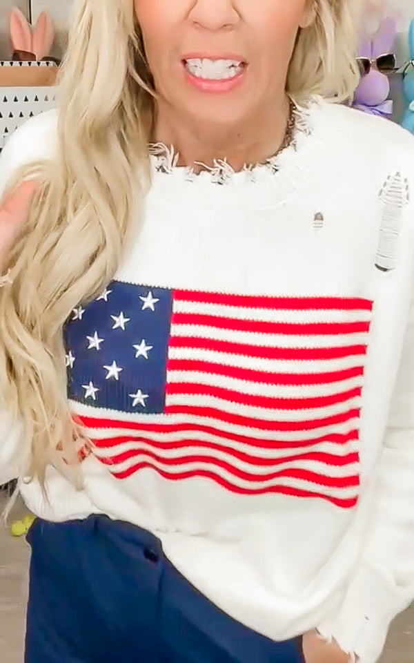 Distressed Americana Flag Sweater