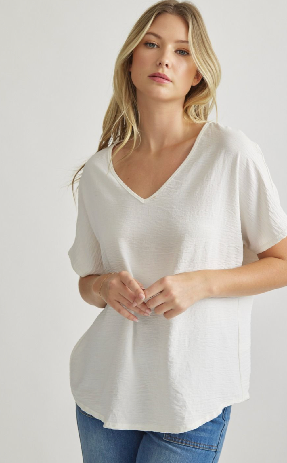 Solid V-Neck Short Sleeve Top - Final Sale