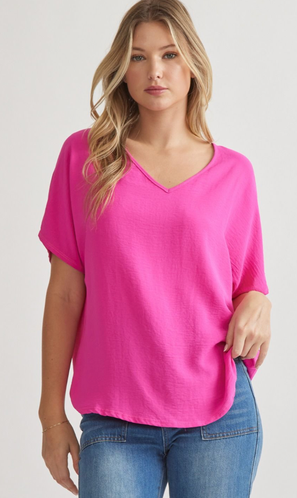 Solid V-Neck Short Sleeve Top - Final Sale