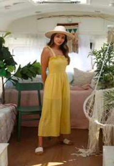 SOLID PLAID SMOCKED BODICE JUMPSUIT *30A LIVE PREORDER