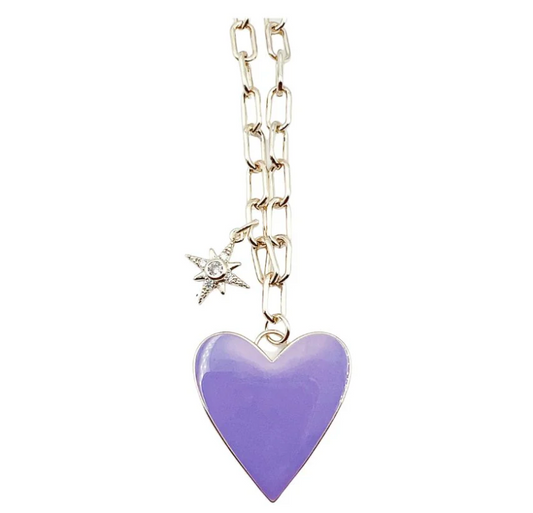 Enamel Heart/Star Necklace - Purple