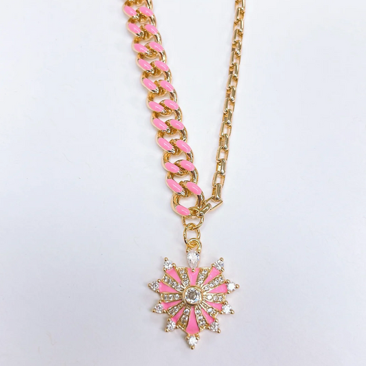 Chunky Spike Heart Necklace - Pink