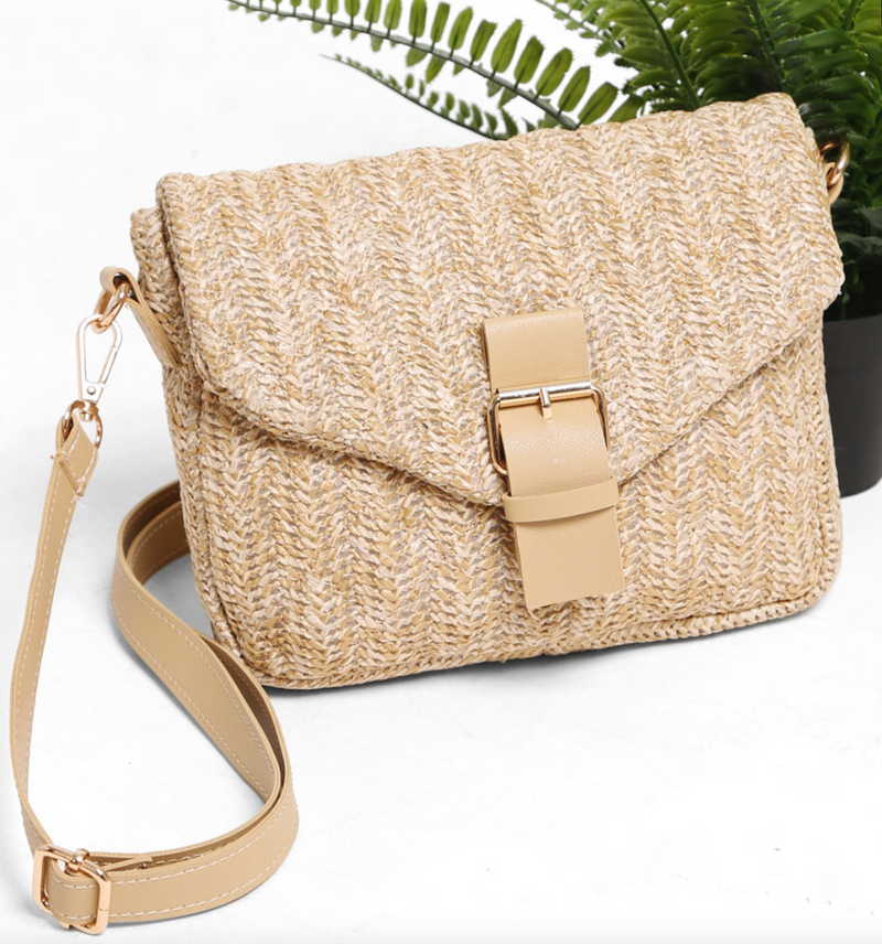 Khaki Straw Crossbody Bag - FINAL SALE