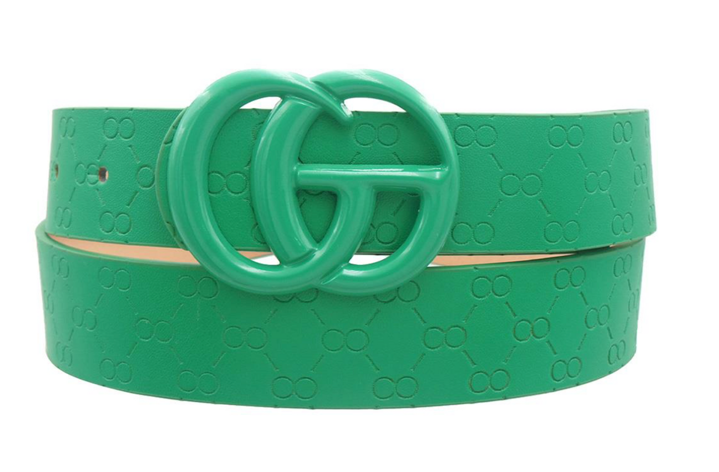 Kelly Green GO Buckle Embossed Print Belt