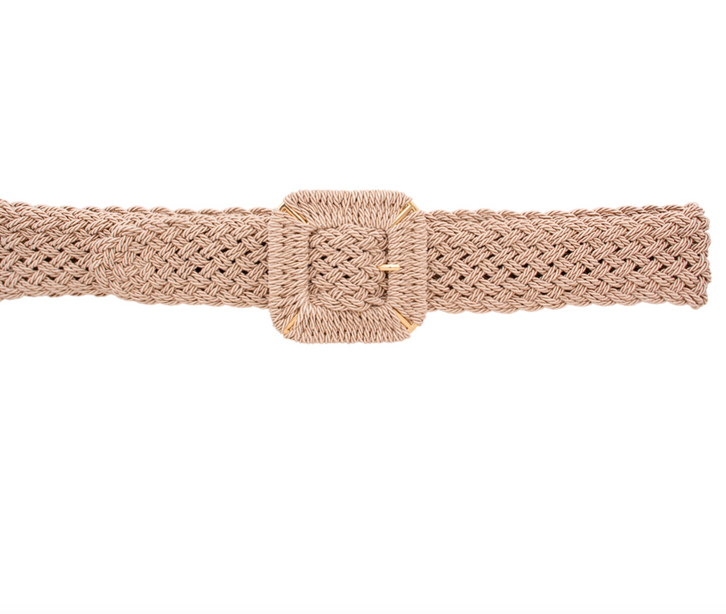 Khaki Squared Buckle Straw Belt