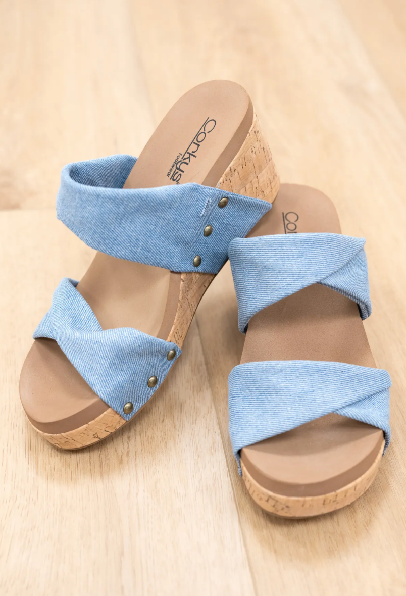 Stranded Denim Wedges | Corkys - Final Sale