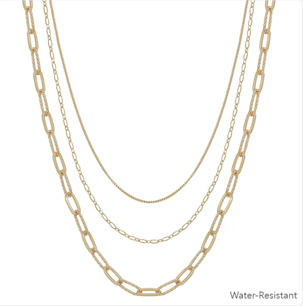 Water Resistant Triple Layered Clip Chain 16"-18" Necklace