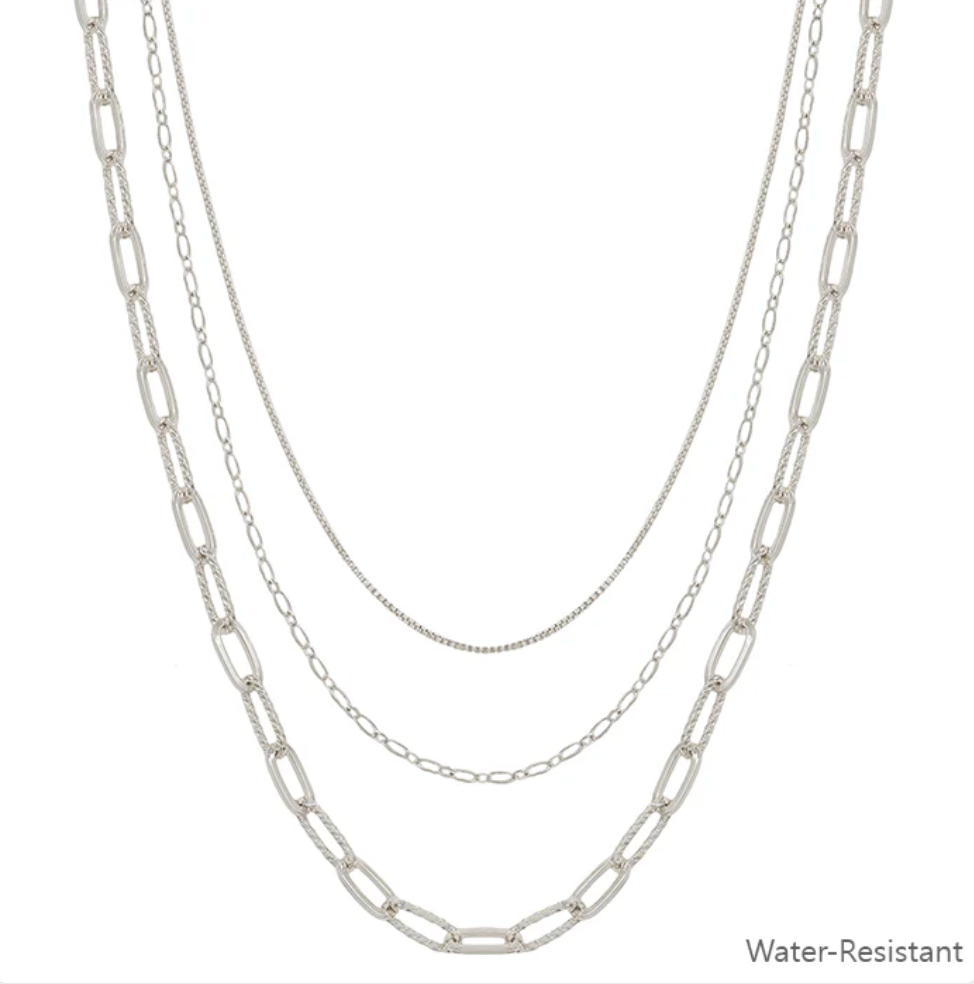 Water Resistant Triple Layered Clip Chain 16"-18" Necklace