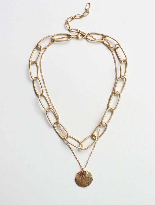 Gold Chain with Coin Layered 17"-19" Necklace