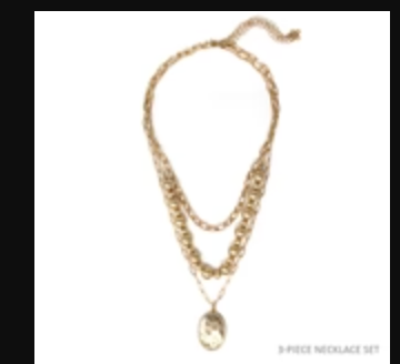 Gold Triple Chain with Oval Charm 16"-18" Necklace