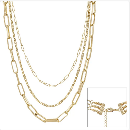 Gold Three Layered 16"-20" Necklace (Multi Function)