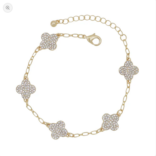 Pave Clover Chain Bracelet 7.5-8"