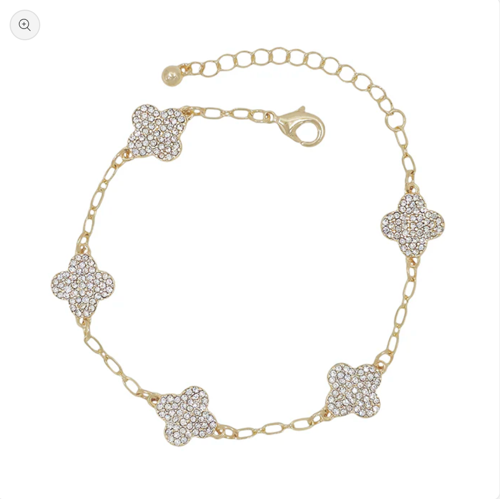 Pave Clover Chain Bracelet 7.5-8"