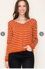 Pumpkin Striped V-Neck Sweater