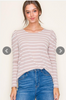 Taupe/Ivory Stripe Puff Sleeve Top