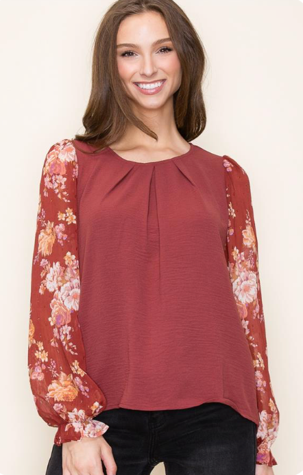 Fall Floral Blouse Knit Top