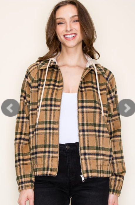 Olive Plaid Me Zip Jacket