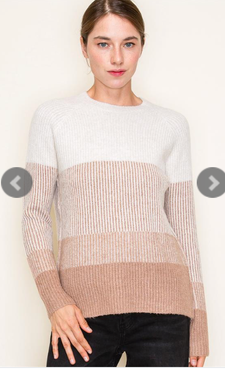 Taupe Ribbed Color Block Sweater