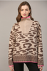 Half Zip Wool Blend Leopard Sweater