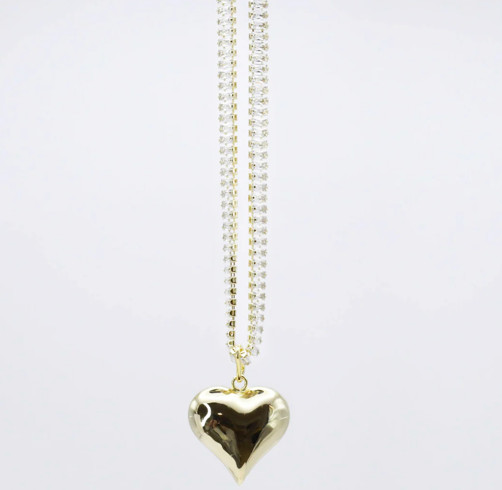 Crystal Puffy Heart Necklace  *30A OCTOBER LIVE PREORDER