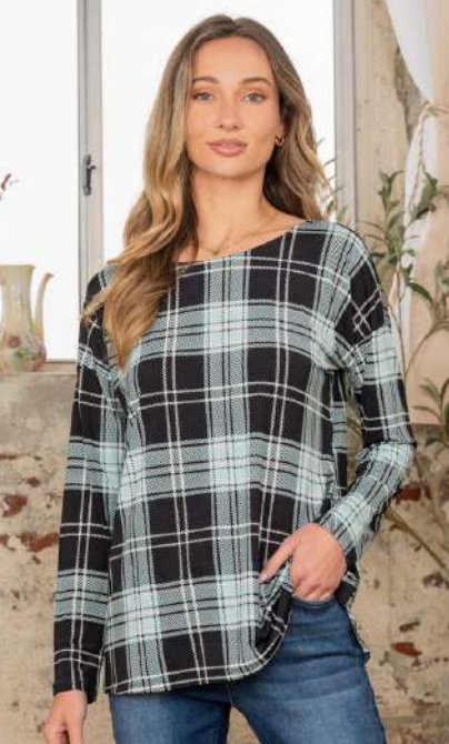 MINT PLAID LONG SLEEVE TOP *30A OCTOBER LIVE PREORDER