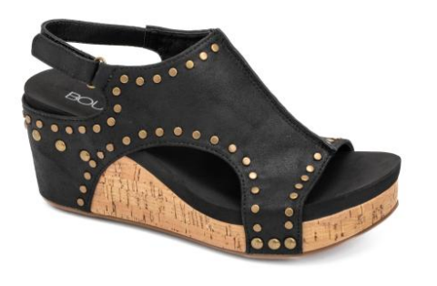 Carley Black Stud Wedge Sandal | Corkys **PREORDER