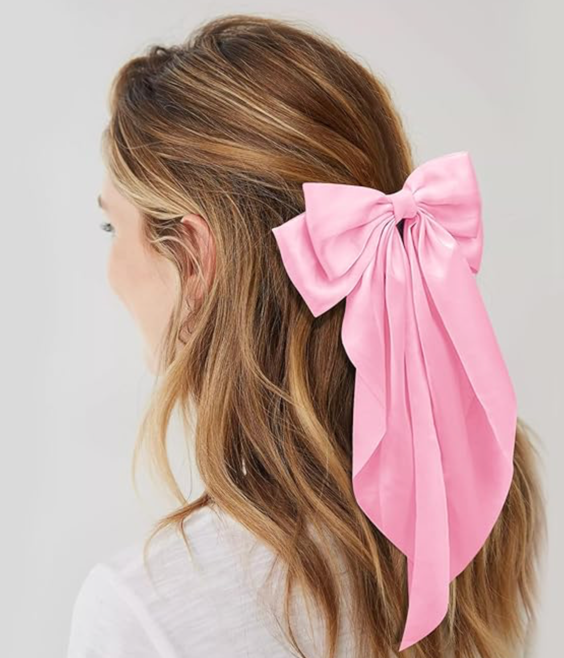 Pink Satin Oversized French Bow Hair Barrettes