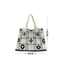 White Knit Floral Grid Large Tote Bag