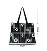 Black Knit Floral Grid Large Tote Bag