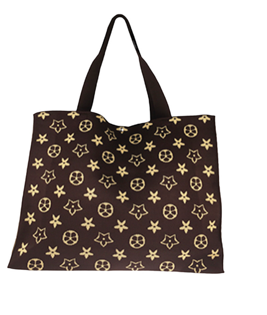 Knit Rectangle Star Pattern Large Tote Bag