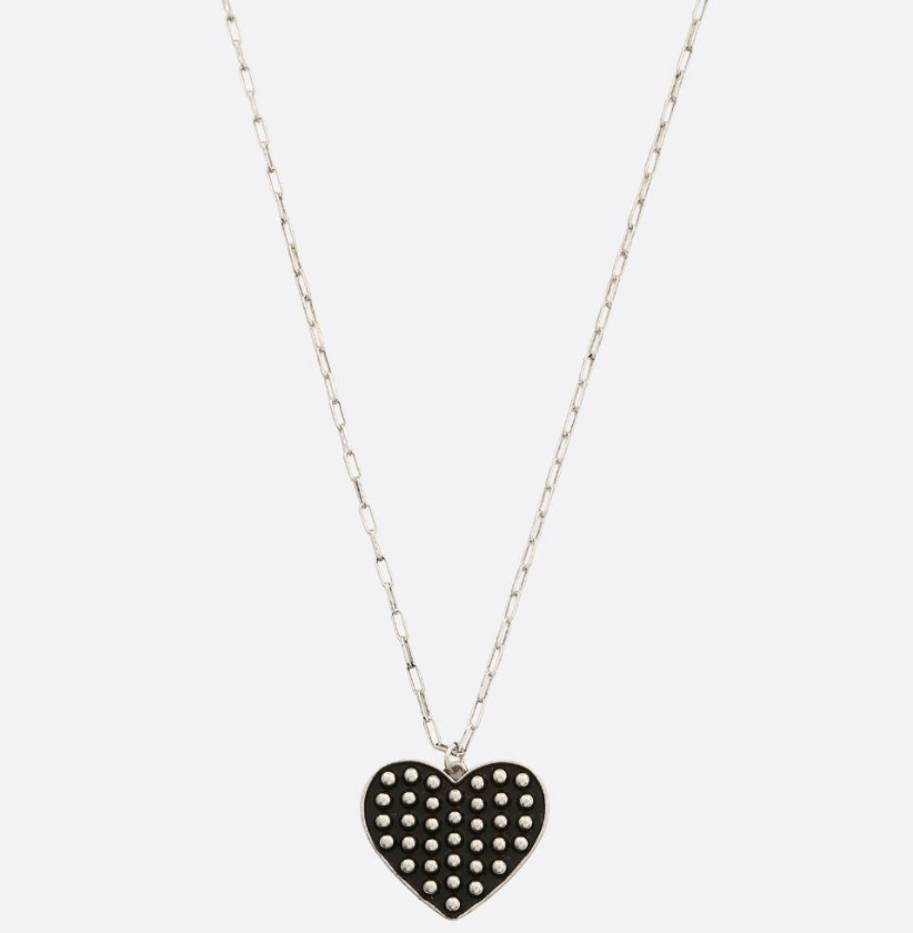 Studded Heart Metal Pendant Necklace