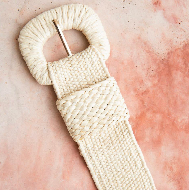 Natural Raffia Elastic Round Belt