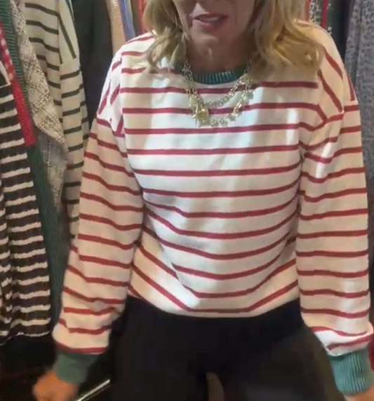 Off White & Dark Red Stripe Long Sleeve Top | HEIMISH *NASHVILLE LIVE PREORDER
