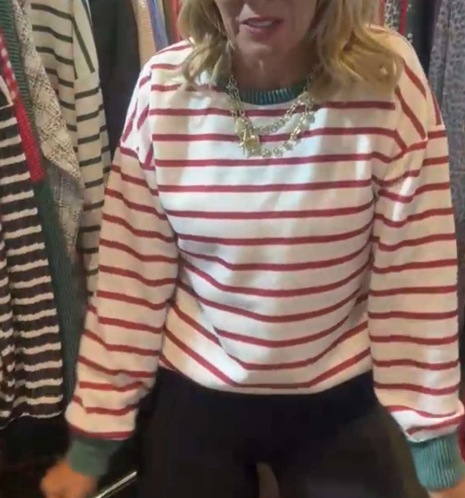 Off White & Dark Red Stripe Long Sleeve Top | HEIMISH *NASHVILLE LIVE PREORDER
