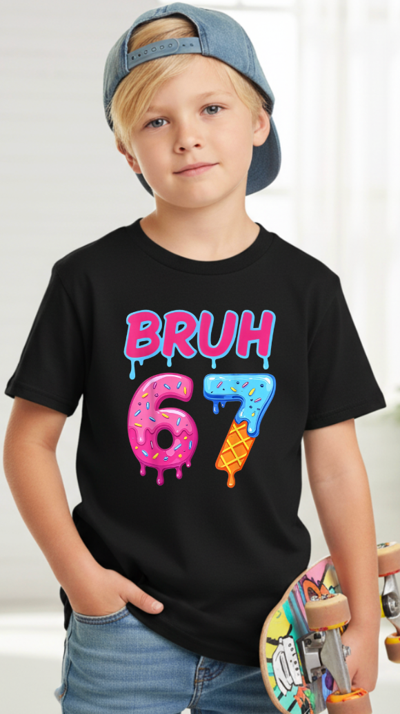 67 Bruh Ice Cream Drop Tee  Baseball Tshirt Youth/adult