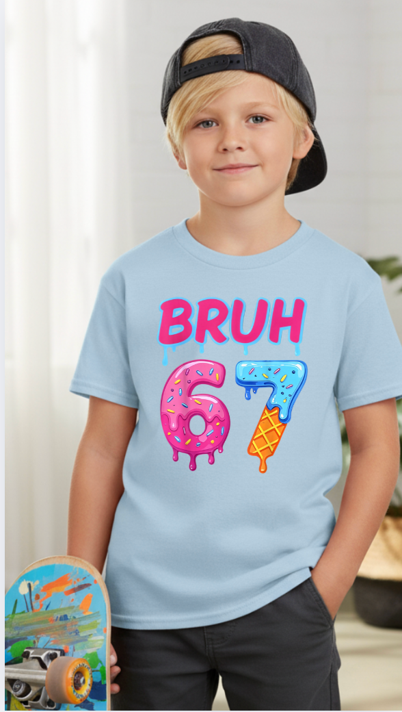 67 Bruh Ice Cream Drop Tee  Baseball Tshirt Youth/adult