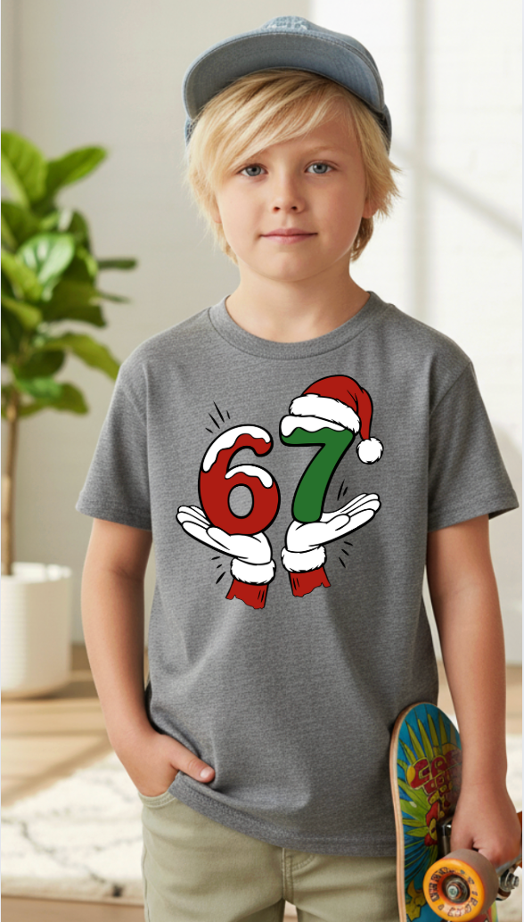 67 Christmas Santa Hat and hands Tee  Baseball Tshirt Youth/adult