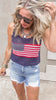 Crochet knit patriotic tank and distressed denim summer look.