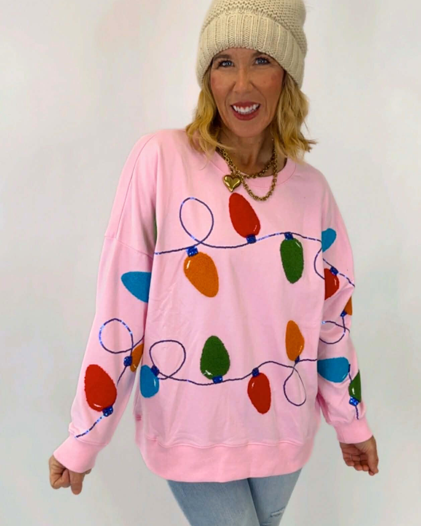 Embroidery & Sequins Lights Oversized Sweatshirt