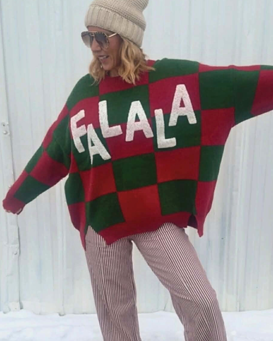 Fa La La Checkered Christmas Sweater