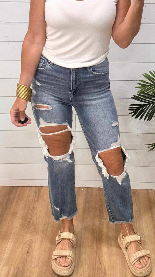 High Rise Crop Straight Denim Jeans | RISEN