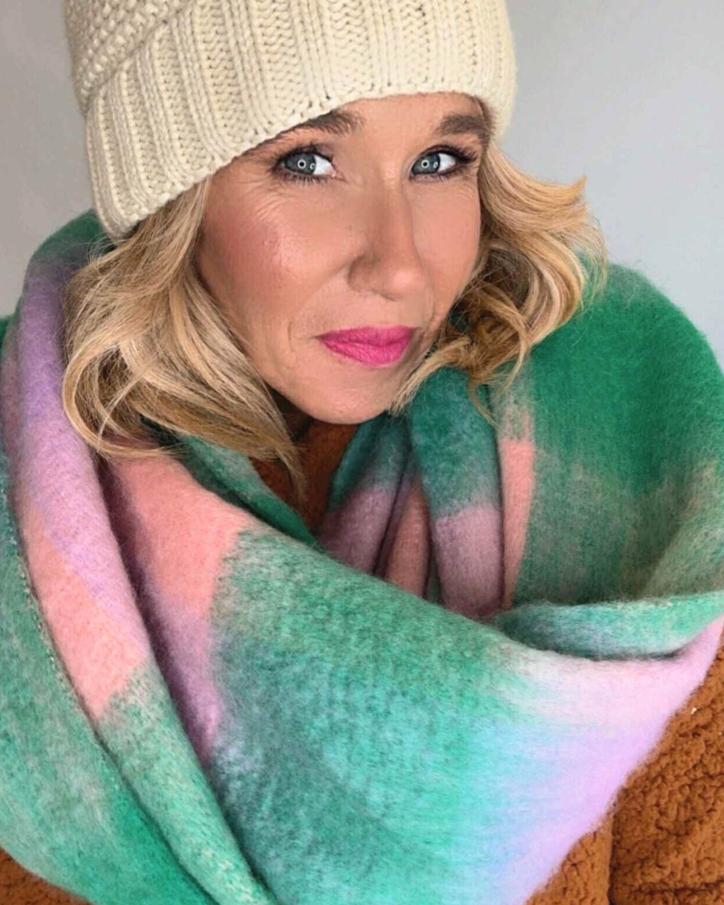 Color Block Checkered Scarf Soft Warm Shawl