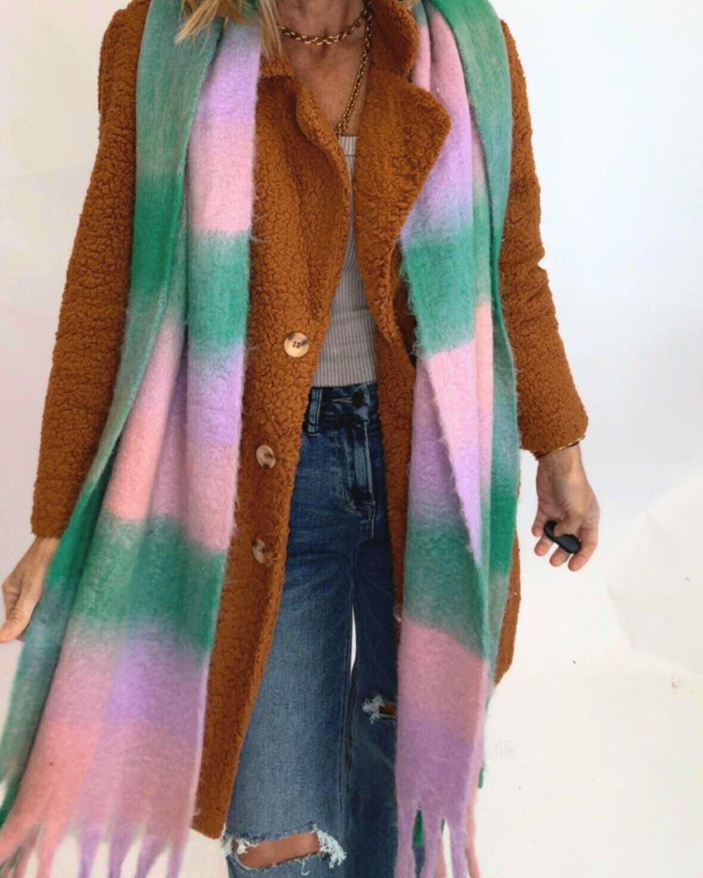 Color Block Checkered Scarf Soft Warm Shawl